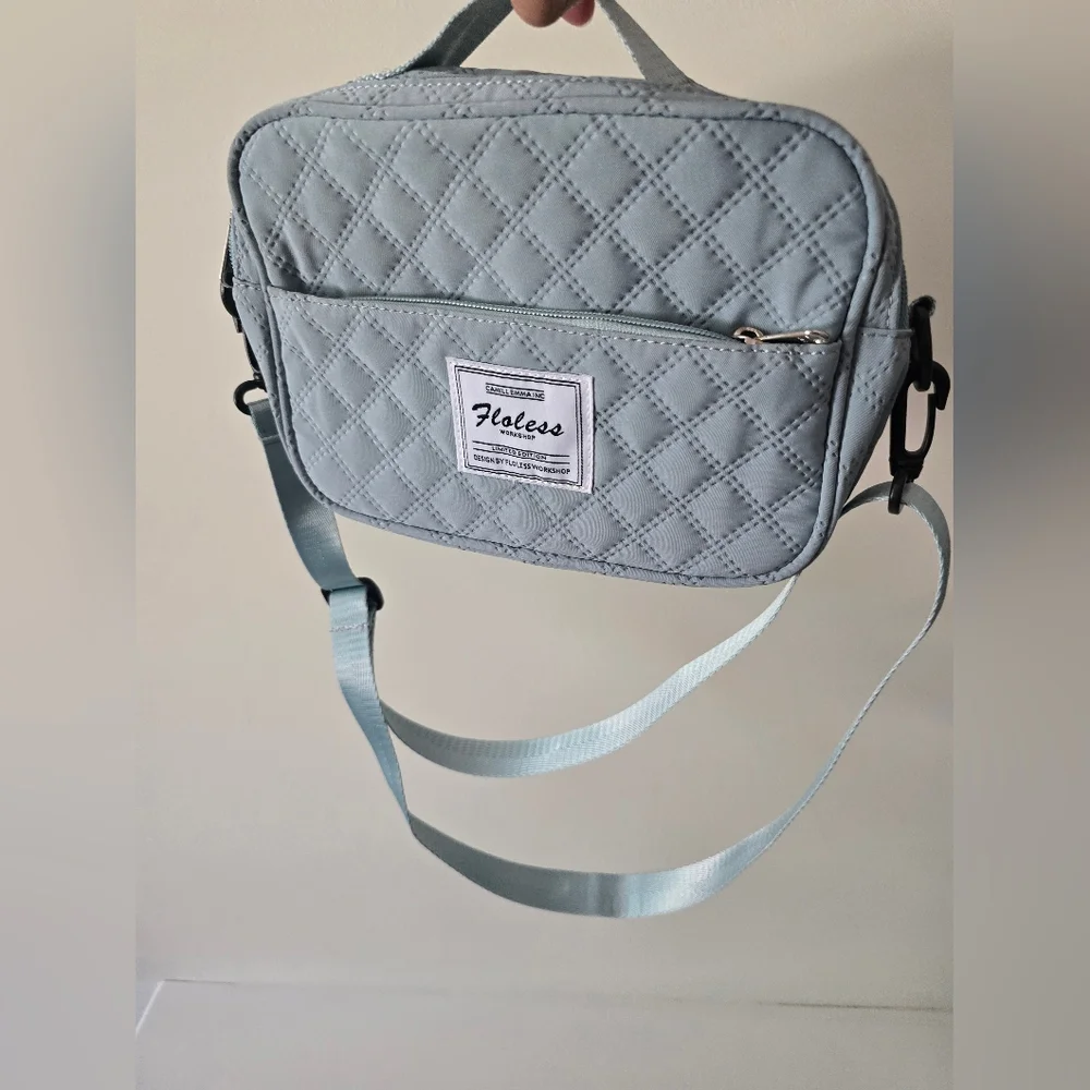 Blue Quilted Weekender Travel Bag + Matching Crossbody Set - Picture 5 of 8